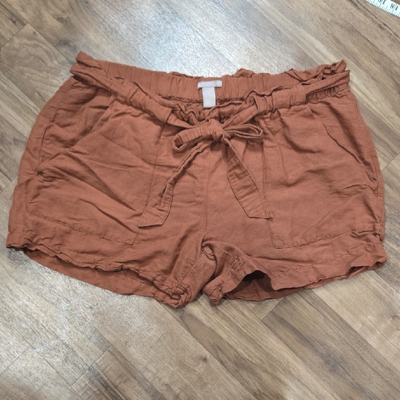 H&M Women's Burnt Orange Linen Shorts Size 20 - Picture 1 of 11